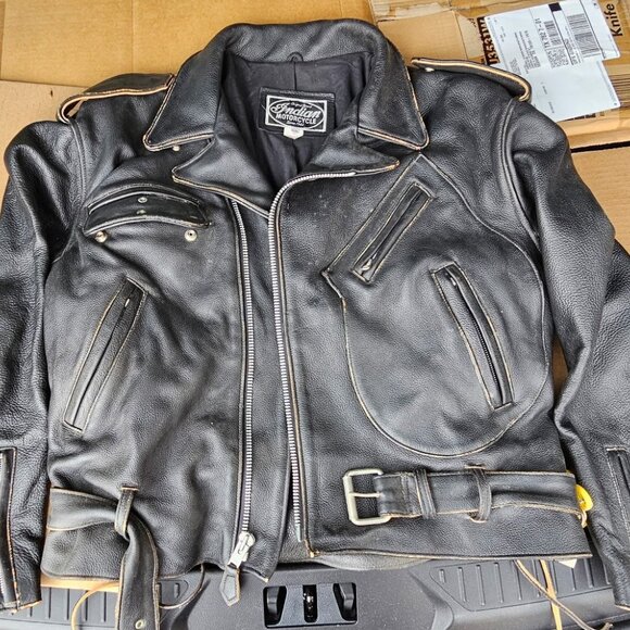 Vintage Indian Motorcycle Leather Patches Side Lace Biker Jacket Men’s Large - Picture 2 of 2